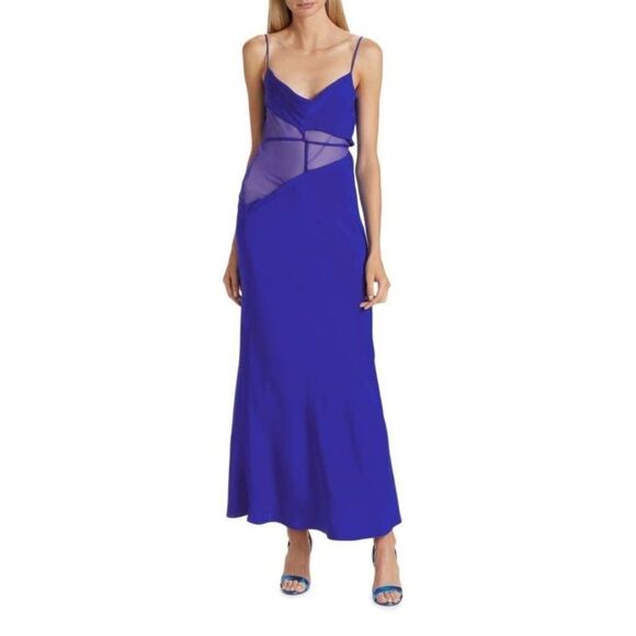 NWT CHRISTOPHER ESBER Mesh Panel Silk Maxi Dress - Picture 4 of 11